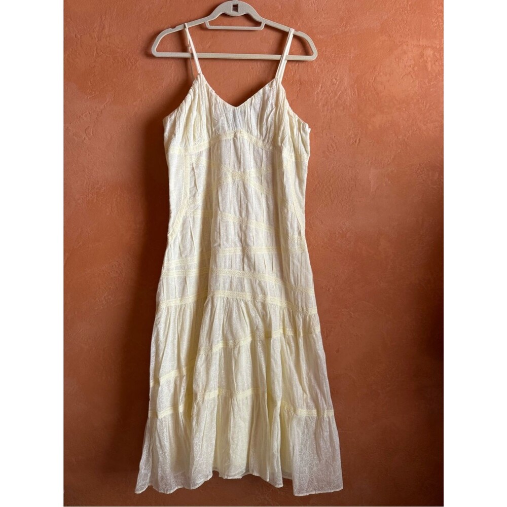 Mlle Gabrielle 100% Cotton Boho Cottagecore Lace Trim Midi Dress Cream Size 14